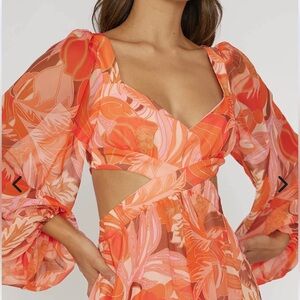 Elegant Orange Floral Midi Dress